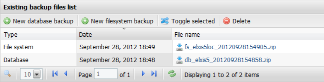 backup file list