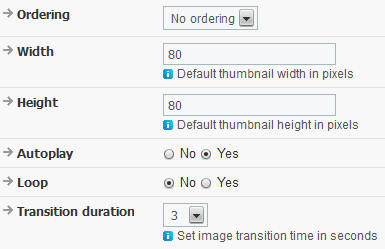Gallery content plugin - Parameters