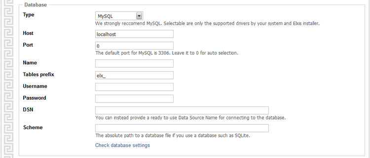 Database Settings