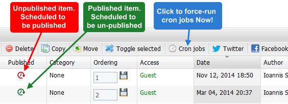 Cron jobs - articles list